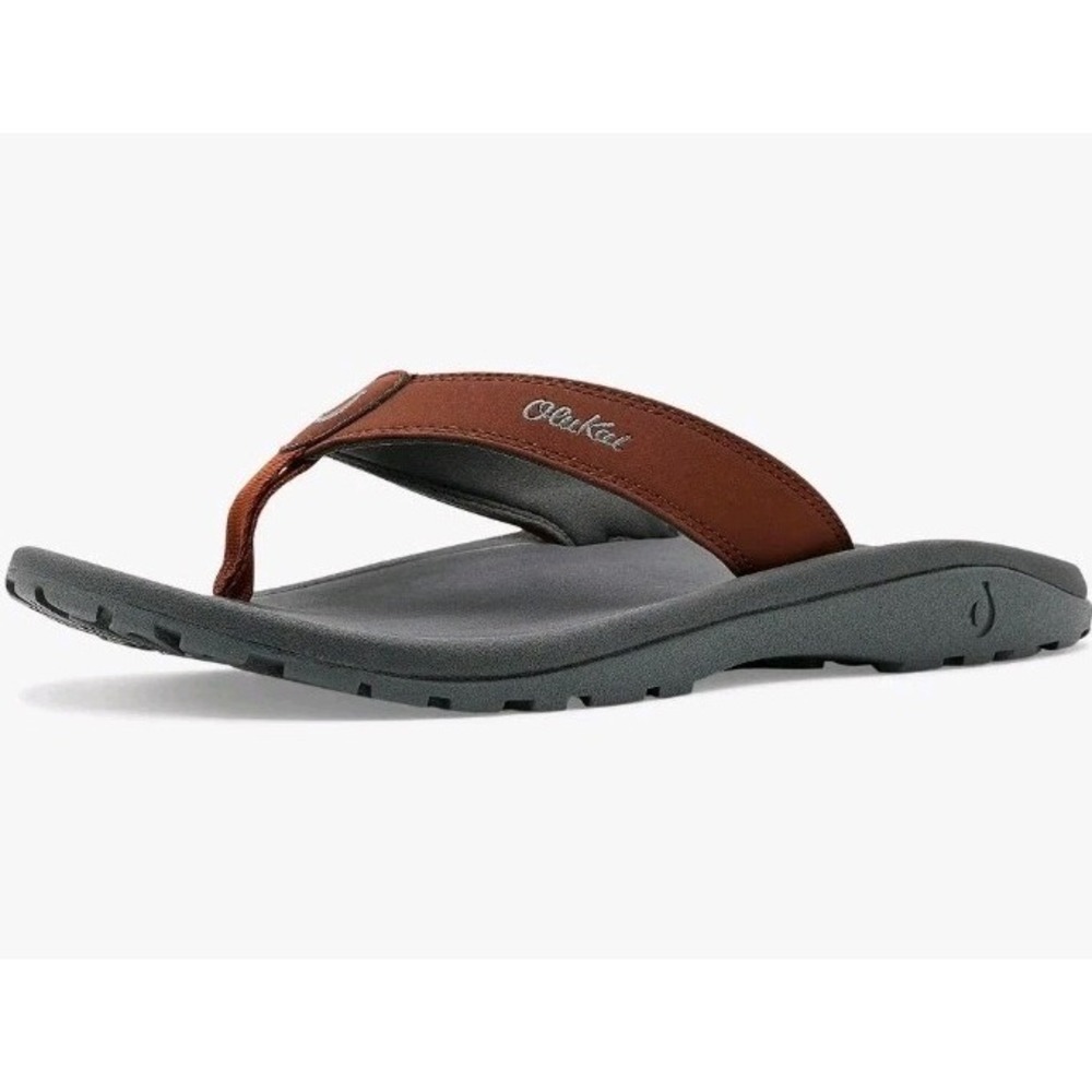 NWT OluKai Ohana Leather Sandals Men's Size 13 Canoe/Rock Beach Flip Flop - Picture 3 of 11